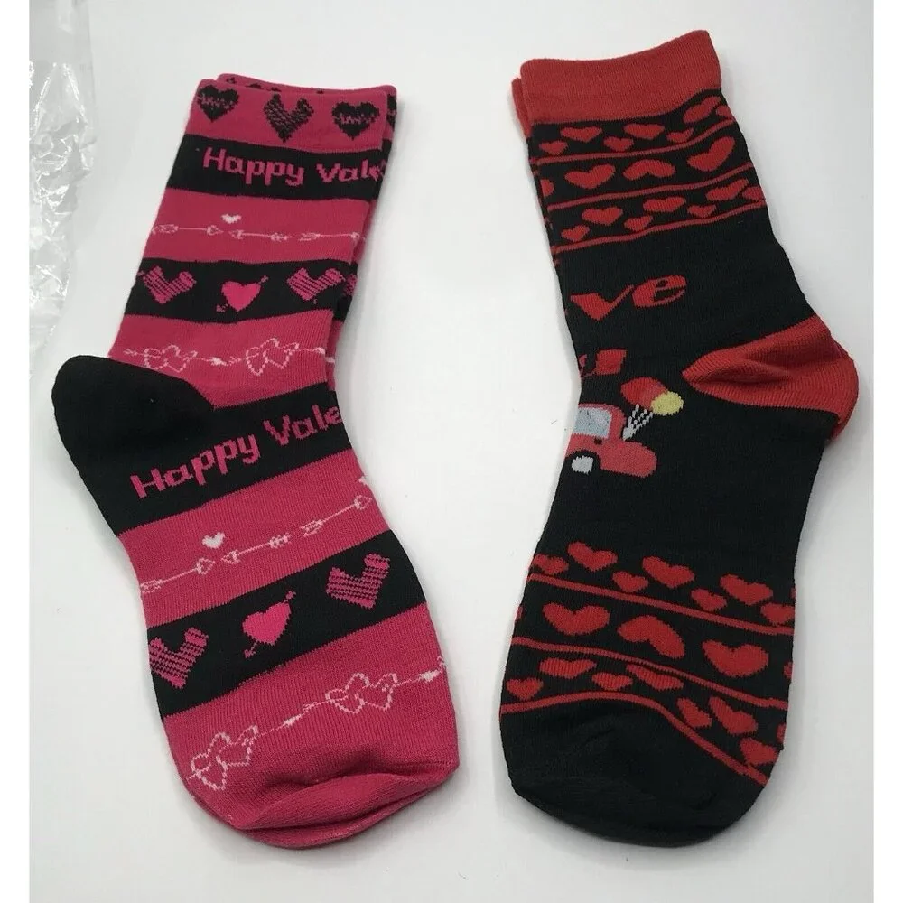 Women’s Socks‎ Valentines Day 2 Pairs Black Red Hearts